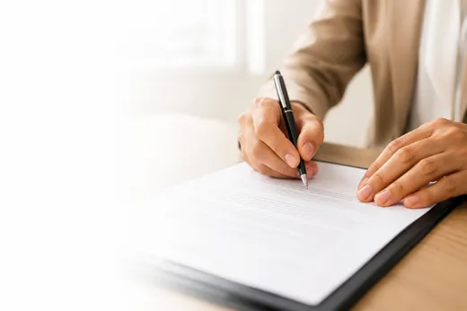 Employee signing a written employment contract