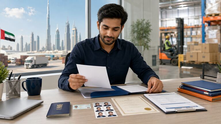 Checklist of application documents for a Dubai warehouse job from India.