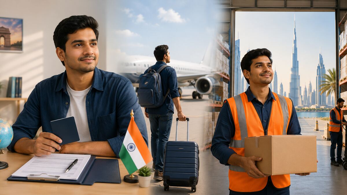 Step map of a UAE employment visa process for a candidate applying from India.