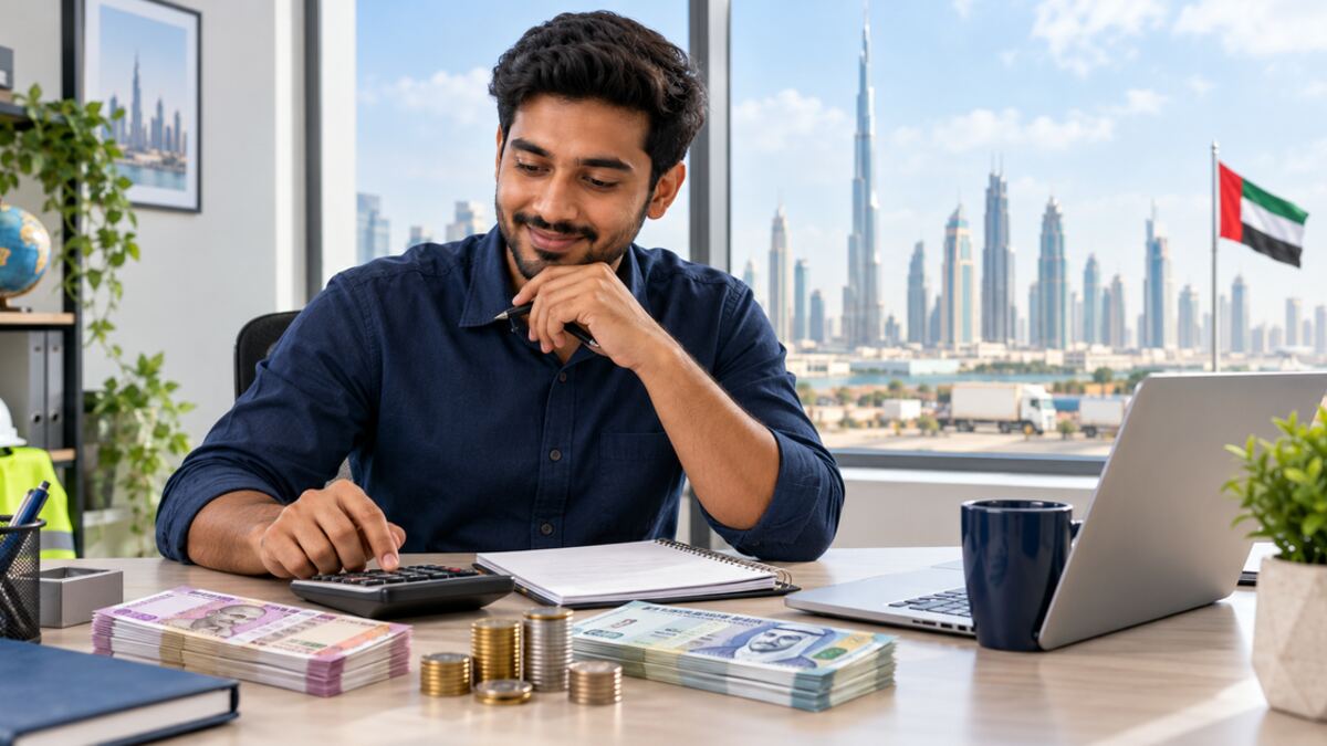AED to INR conversion card with a visible rate date.