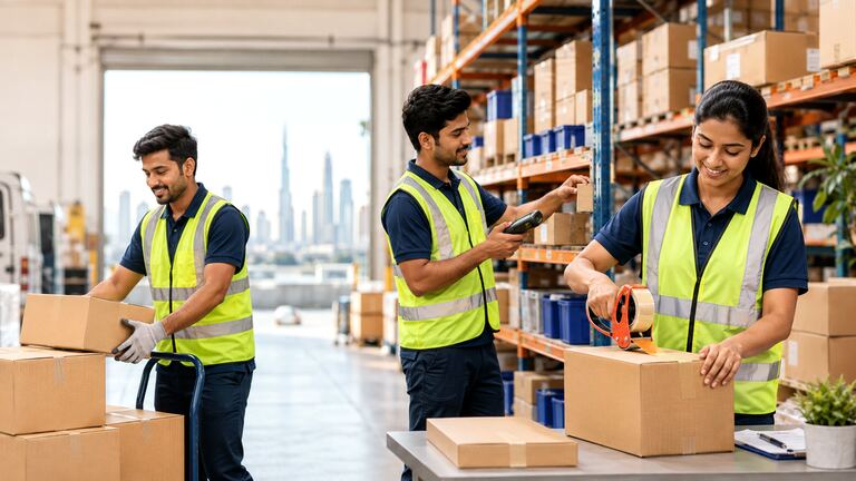 Role matcher cards for warehouse helper, picker, packer and assistant.