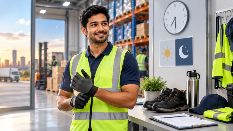Shift-readiness self-check for standing work, punctuality and safety reporting.